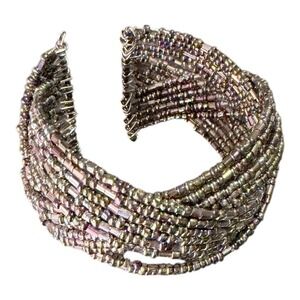 Boho Unbranded Beaded Multi Strand Cuff Bracelet Purple Iridescent Seed Bead